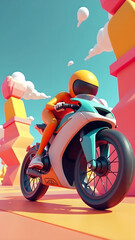 riding a motorcycle 3D character