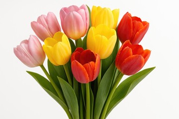 Obraz premium A collection of vibrant tulips arranged together against a plain white backdrop