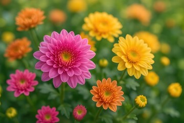 Vibrant and colorful blooms of chrysanthemums in a natural setting
