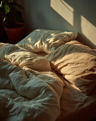 Cream Linen Bedding In Sunlit Bedroom