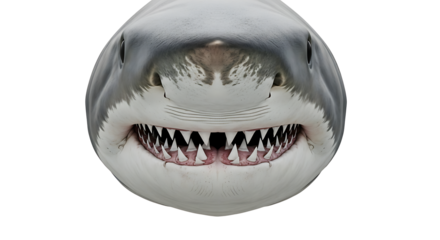 Close-up of a Shark with Sharp Teeth Against White Background