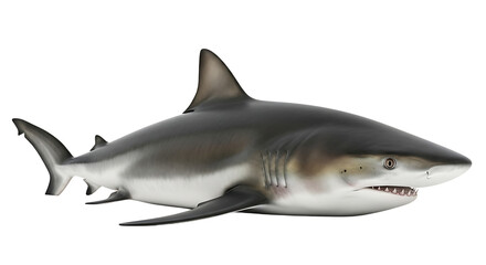 Fototapeta premium Shark Swimming Side View on White Background