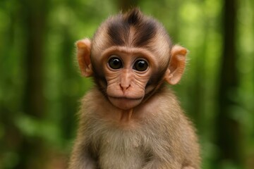 Close-up of a baby monkey's face in a portrait style