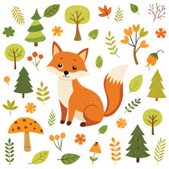 Fox and woodland animal pattern