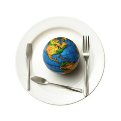 Globe on Plate: A Symbol of Global Cuisine and Sustainability Awareness on transparent background