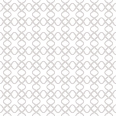 Abstract vector geometric seamless pattern. Subtle elegant grey and white ornament texture with curved shapes, floral silhouettes, lines, grid, net, lattice, mesh. Minimal background. Repeated design