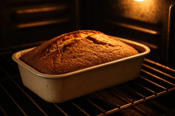 Baking a homemade cake in the oven