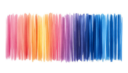 Vertical rainbow watercolor brushstrokes arranged in spectrum order on transparent background, png