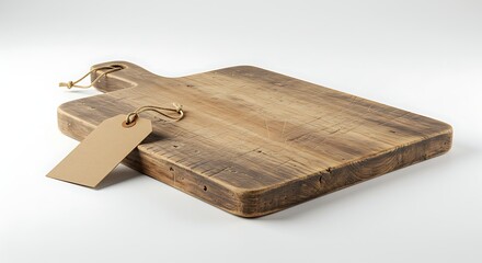 Fototapeta premium Rustic Wooden Cutting Board with Attached Blank Tag for Kitchen or Crafts variation 3