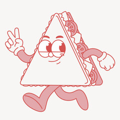sandwich mascot character. walking character with vegetables and meat between slices of bread. retro style cartoon