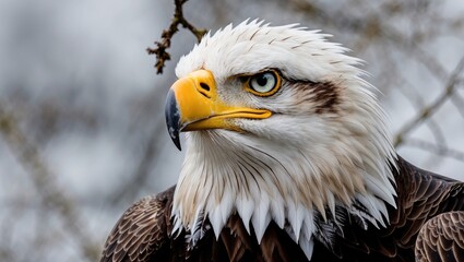 Obraz premium Close-up of a majestic bald eagle's head