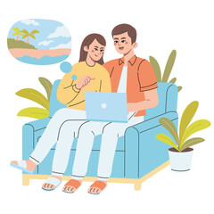 Couples plan and choose a tourist spot for a vacation