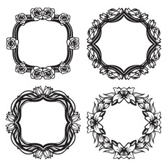 Intricate Etching Decorative Vector Floral Frames Set Collection
