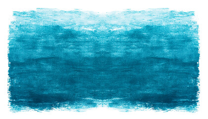 Symmetrical blue textured watercolor paint blot pattern on isolated transparent background, png