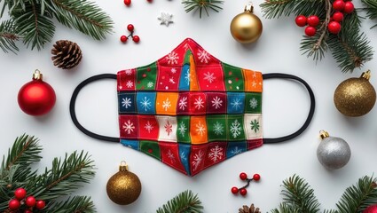 Festive handcrafted vibrant face coverings on a plain white backdrop