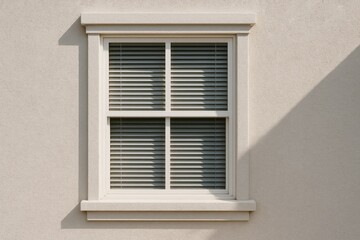 Fototapeta premium Opaque window featuring a dark shadow and architectural textured banner backdrop