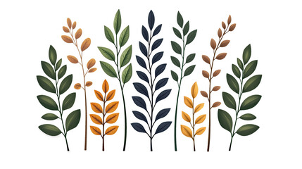 Mixed leaf vector illustration bundle in fall and evergreen colors on isolated transparent background, png