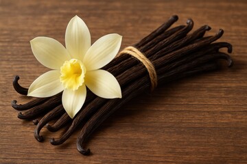 Fototapeta premium Collection of vanilla pods and blooms