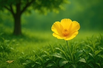 Vibrant yellow bloom during summer against lush greenery
