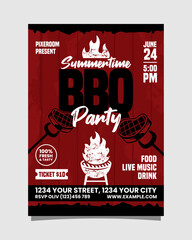 Summertime BBQ Party Portrait flyer, bbq invitation poster vector template design
