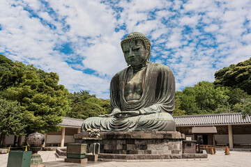 Ancient bronze statue of the Great Buddha Daibutsu in Kotoku-in temple, Japan.