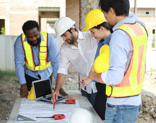 Construction Team Conversation Communication and Laughter with Teamwork and Cooperation of Builders...