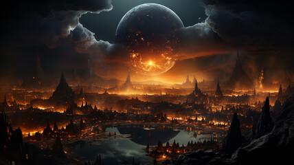 3D rendering of the space city under missile attack