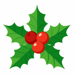 Festive Holly Berry Illustration with Green Leaves and Red Berries Perfect for Christmas Holiday Decorations and Seasonal Greetings Isolated on White Background in Vector Format