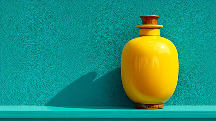 Yellow Ceramic Vase on Teal Background