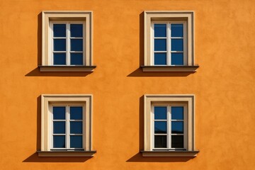 Fototapeta premium Sunny day with a four-window building wall