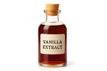 Vanilla flavoring bottle against a white backdrop