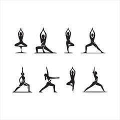 Yoga set flat silhouette vector illustration.