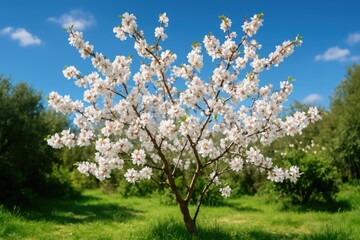 Fototapeta premium Springtime almond branches adorned with white flowers