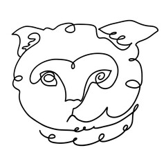 head cat drawn with one ornate black continuous line, abstract drawing