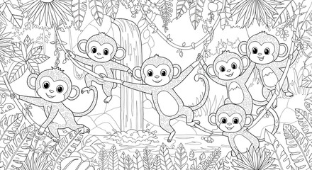 Monkeys in Jungle A Coloring Book Adventure with Tropical Rainforest and Playful Primates