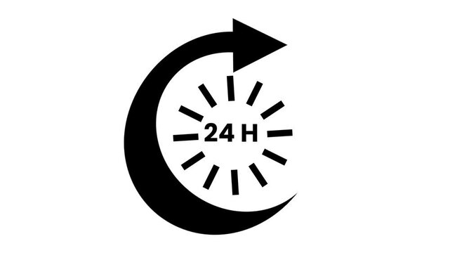 Black 24 hour arrow icon on white background.