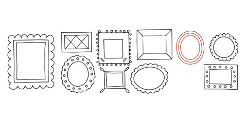 Collection of hand drawn picture frames in a variety of shapes and styles perfect for summer vacation illustration set projects with transparency