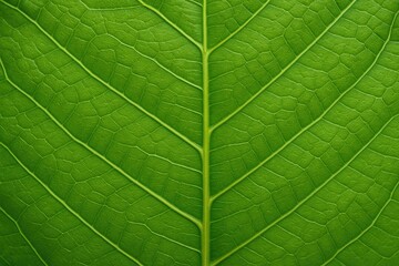 Obraz premium Close-up of a vibrant green leaf showcasing detailed veins and organic patterns