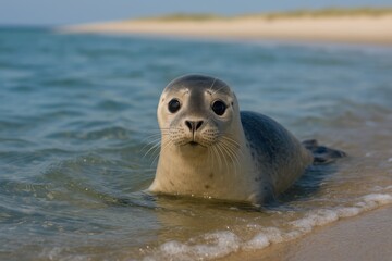 Fototapeta premium Young seal gracefully gliding through the ocean