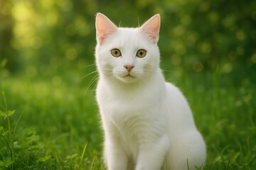 Adorable and charming feline surrounded by natural scenery