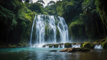 Majestic Waterfall Amidst Jungle Wilderness of Central America