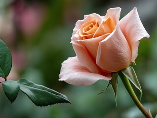 Delicate peach rose in garden setting (2)