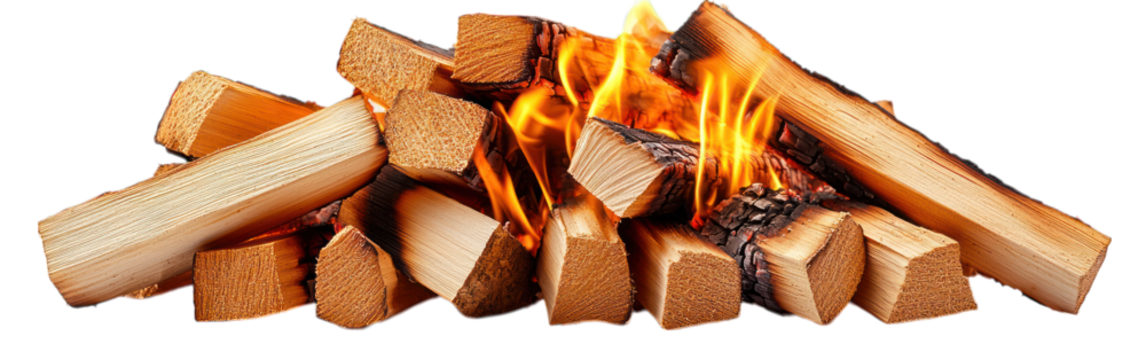 Burning stack Wood fire, logs aflame