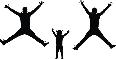 Dynamic vector silhouettes of people dancing and jumping, embodying fun and sport