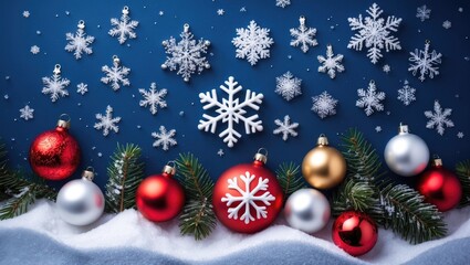 Festive holiday card design with a blue backdrop