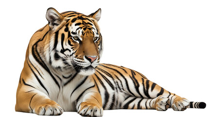 Obraz premium Resting Tiger Isolated on White Background Animal Portrait