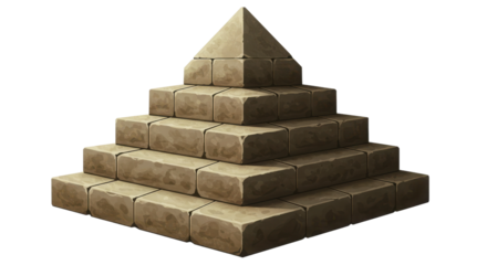 Ancient Stepped Stone Pyramid Structure Pedestal Isolated on White Background