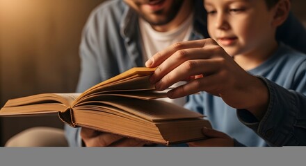 Father Reading Book Child Bedtime Story Quality Time Together Parent Education Learning Home Cozy Indoor Family Bonding Authentic Moment