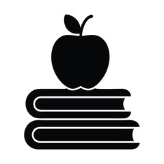 Apple on stack of books education and learning icon symbol design