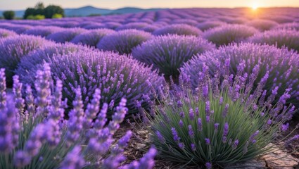 Fototapeta premium Vivid Lavender Landscape with Lush Purple Blooms and Organic Farming